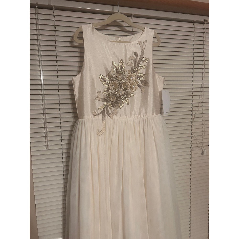 Belle Badgley Mischka Girls Champagne Tulle Flower Dress Size 16 NWT 58364600